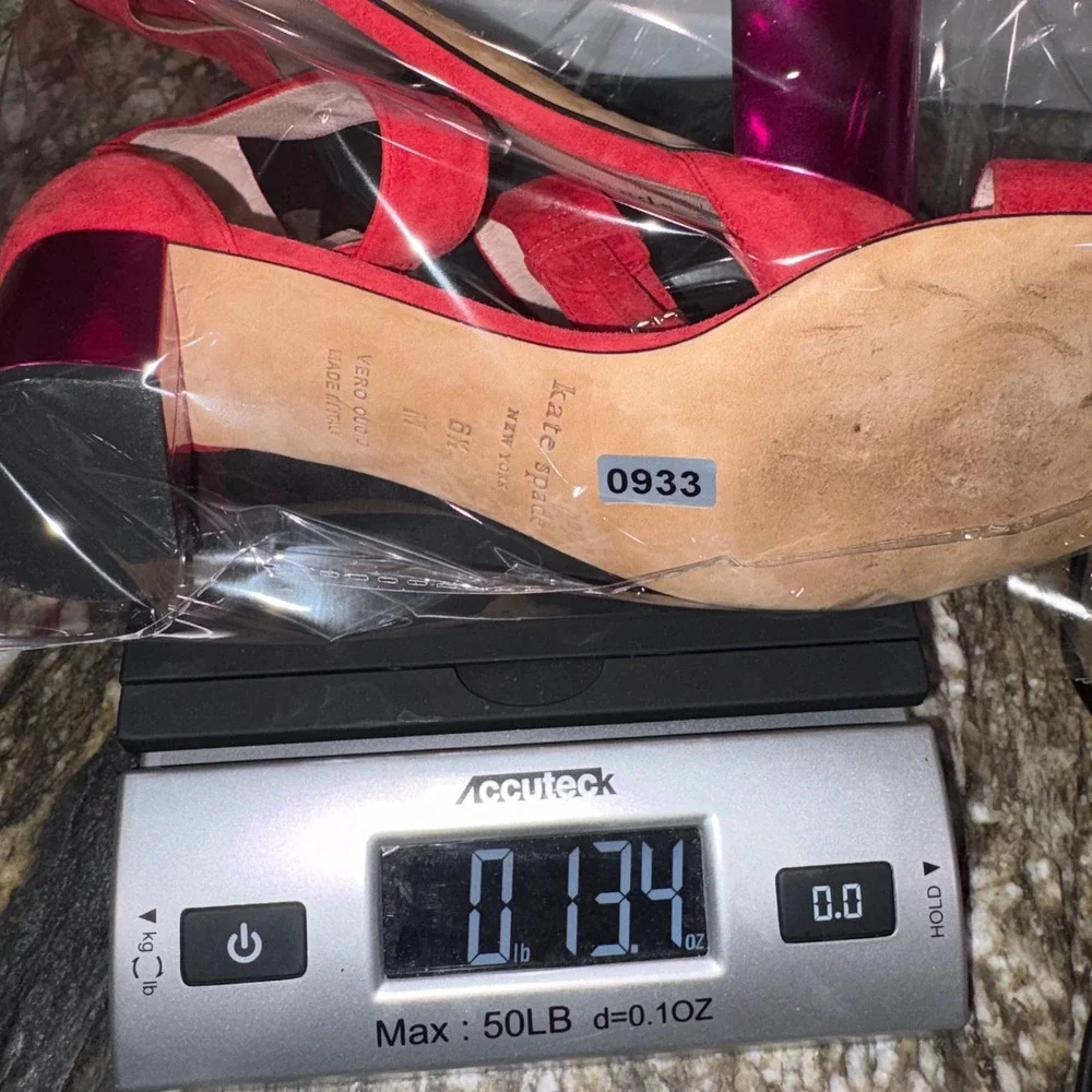 Suede Block Heel Ankle Strap Sandals Womens 6.5 Red Kate Spade